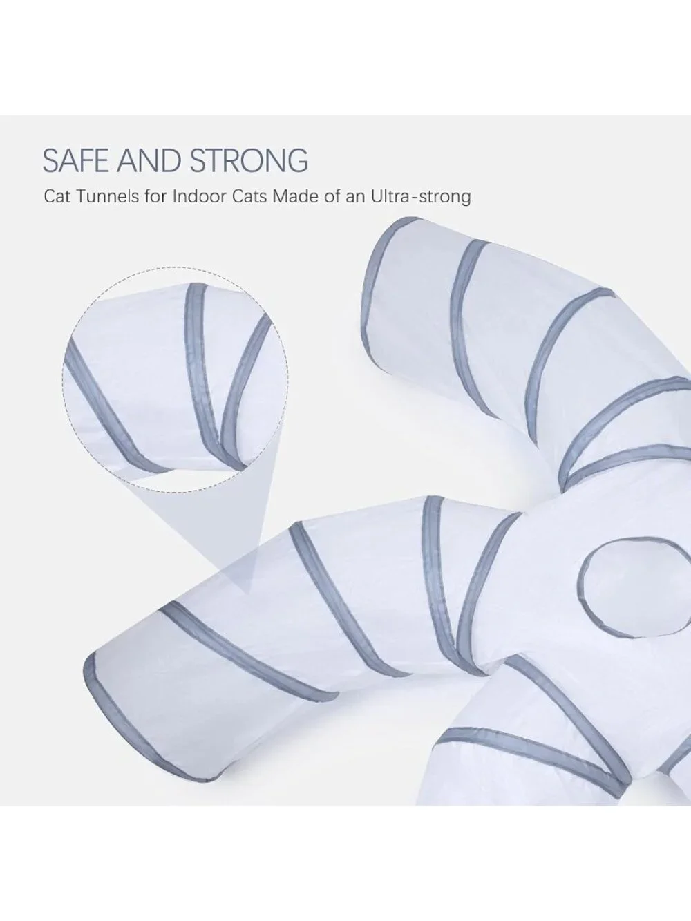 New Large Cat Tunnel - S-Shape 5-Way Collapsible Tube for Cats - White Grey